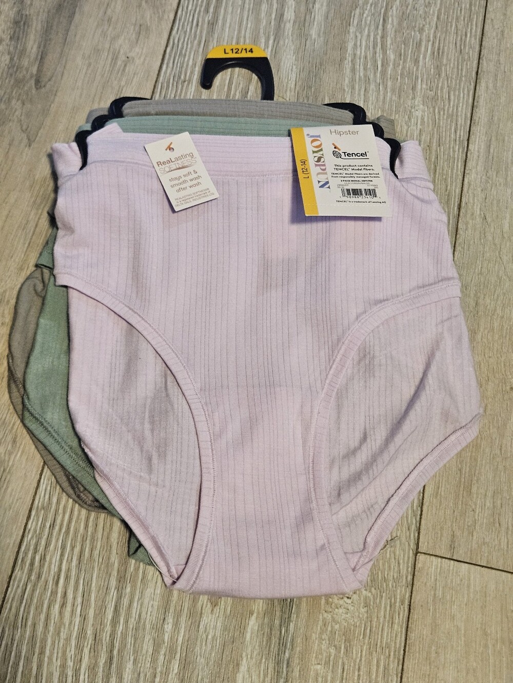 Joyspun Women’s 3-Pack Tencel Modal Hipster Panties Ribbed Size L (12-14) NWT